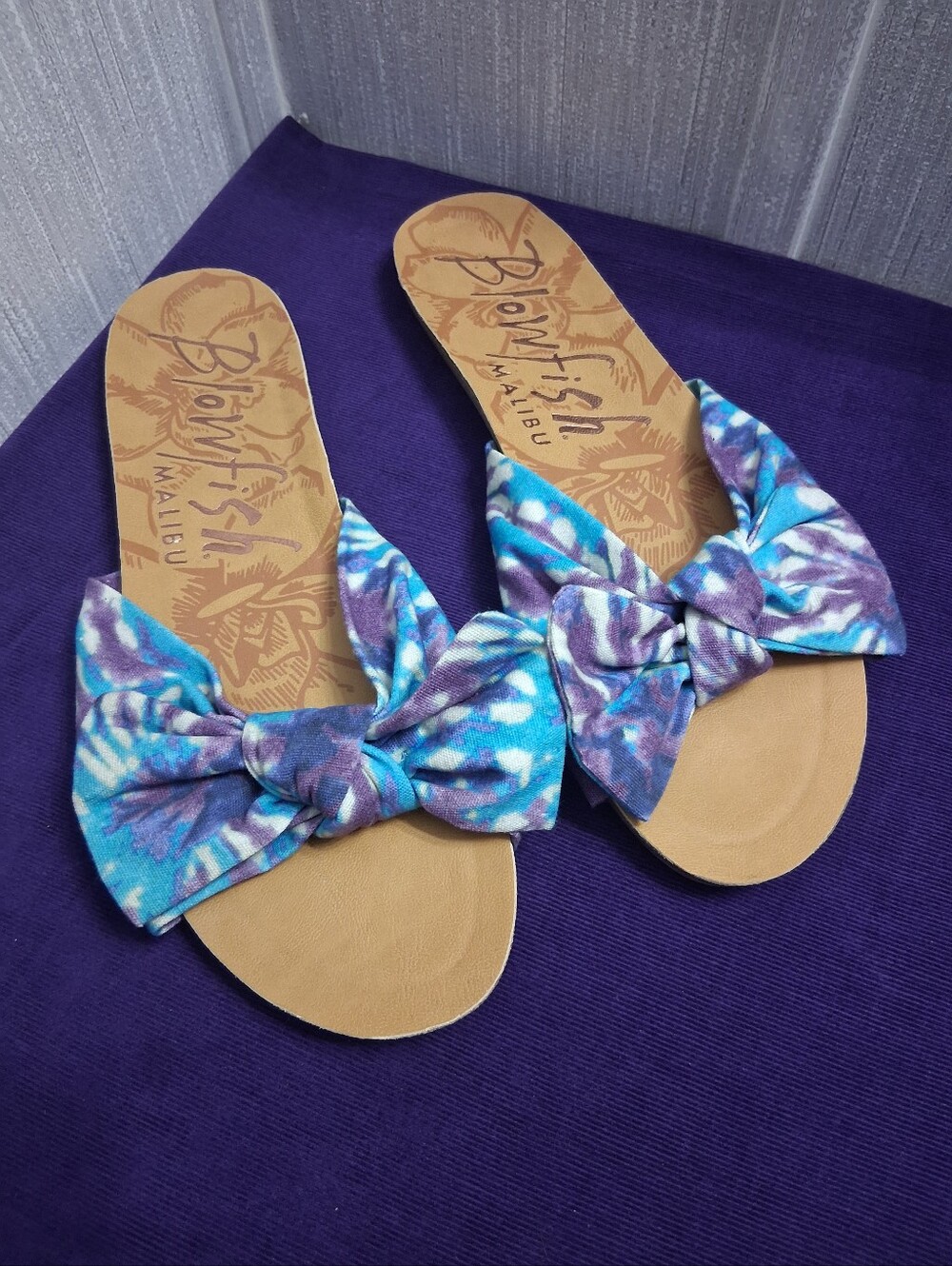 Blowfish Malibu Bow Slides Sandals Blue Purple Size 10 - Picture 4 of 9